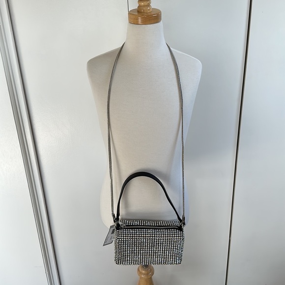 Rhinestone and black evening bag purse with 2 straps - Picture 3 of 3